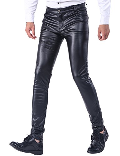 Idopy Sommer dünne Winter Dicke Herren Business Slim Fit Kunstleder Hosen Jeans Lederjeans Dick, 29W / 30L, Black von Idopy