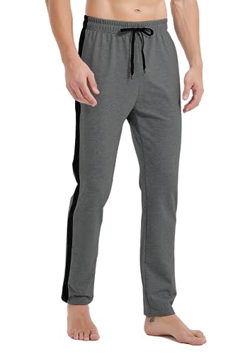 Idtswch 34/36/38/40 Lange Schrittlänge Herren Hohe Streifen Sweatpants Workout Training Lounge Jogger Hose mit Taschen - Grau - M-Taille alto/86 cm entrejambe von Idtswch