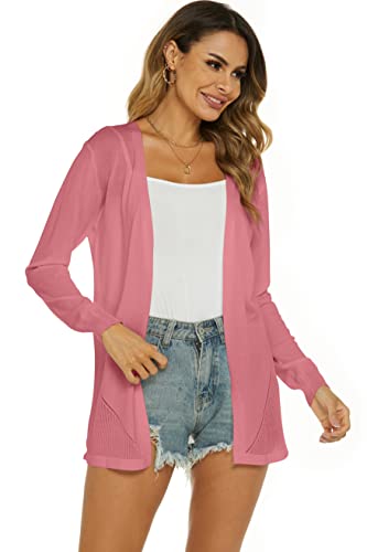 Ietaoo Damen Strickjacke Sommer Cardigan Elegant Lang Jacke Leichte Langarm Offene Strickjacke Sommerjacke Rosa M von Ietaoo