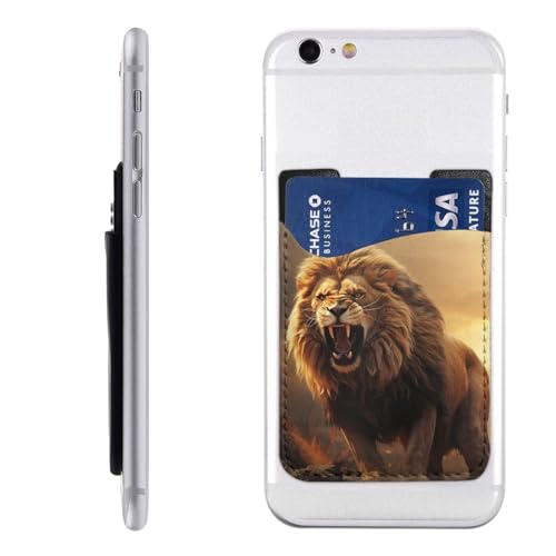 Angry Roaring Lion Kartenhalter für Handyhülle, PU-Leder, selbstklebend, Ausweis, Kreditkartenetui, geeignet für die Rückseite der meisten Smartphones von IguaTu