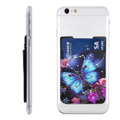 Beauty Butterfly Kartenhalter für Handyhülle, PU-Leder, selbstklebend, Ausweis, Kreditkartenetui, geeignet für die Rückseite der meisten Smartphones von IguaTu