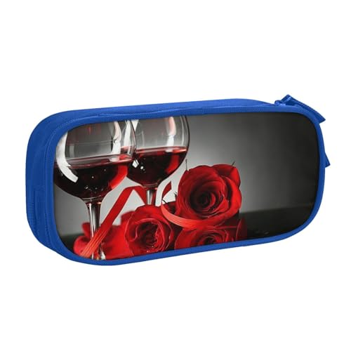 IguaTu Federmäppchen mit roter Rose, Weinglas und Kerzen, großes Fassungsvermögen, doppellagig, Schüler-Federmäppchen – strapazierfähiges Oxford-Gewebe, Schul- und Bürobedarf-Organizer, blau, IguaTu Federmäppchen mit roter Rose, Weinglas und Kerzen, großes Fassungsvermögen, doppellagig, Schüler-Federmäppchen – strapazierfähiges Oxford-Gewebe, Schul- und Bürobedarf-Organizer, blau, von IguaTu