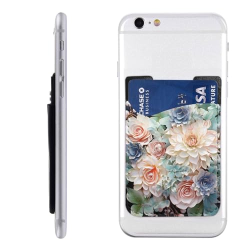 Moderne Bohemia Flower Kartenhalter für Handyhülle, PU-Leder, selbstklebend, Ausweis, Kreditkartenetui, geeignet für die Rückseite der meisten Smartphones von IguaTu