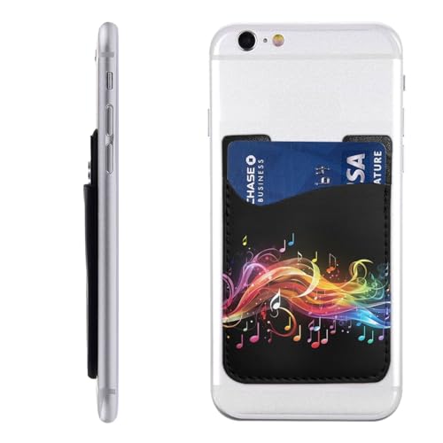 Rainbow Musiknoten-Melodie Kartenhalter für Handyhülle, PU-Leder, selbstklebend, Ausweis, Kreditkartenetui, geeignet für die Rückseite der meisten Smartphones von IguaTu