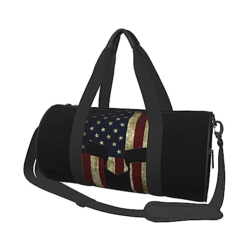 Runde Reisetasche, faltbare Sporttasche, große Kapazität, Huhn und Hahn-Druck, Übernachtungstasche, geeignet für Männer und Frauen, USA-Flagge Amerikanische Spartan, Einheitsgröße von IguaTu