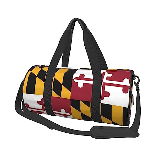 Runde Reisetasche Faltbare Sporttasche Große Kapazität Schwarz Weiß Polka Dot Übernachtungstasche Geeignet für Männer und Frauen, Flagge von Maryland, Einheitsgröße von IguaTu