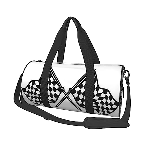 Runde Reisetasche Faltbare Sporttasche Große Kapazität Schwarz Weiß Polka Dot Übernachtungstasche Geeignet für Männer und Frauen, Karierte Flaggen Rennflagge, Einheitsgröße von IguaTu