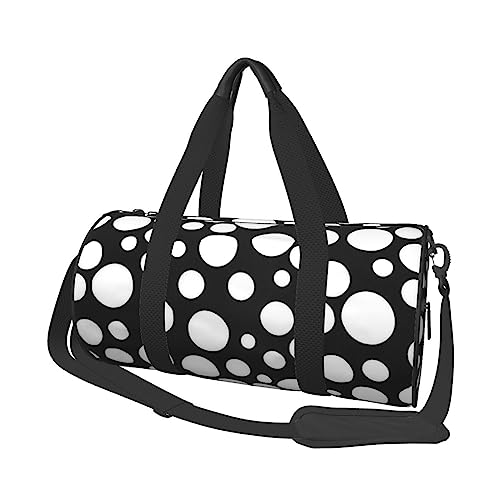 Runde Reisetasche Faltbare Sporttasche Große Kapazität Schwarz Weiß Polka Dot Übernachtungstasche Geeignet für Männer und Frauen, Scwharz und Weiß gepunktet, Einheitsgröße von IguaTu