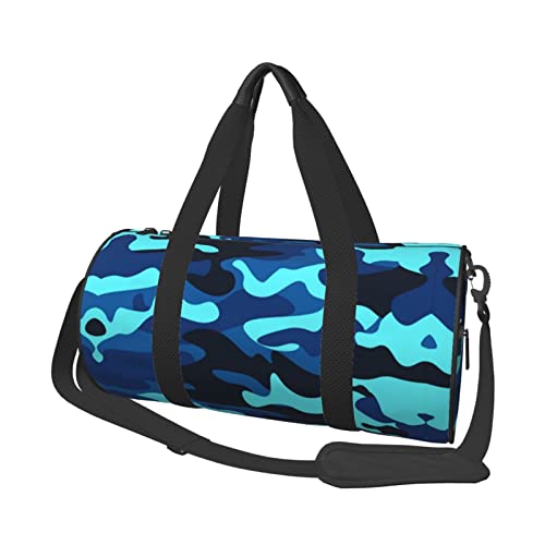 Runde Reisetasche Faltbare Sporttasche Große Kapazität Senfgelb Übernachtungstasche Geeignet für Männer und Frauen, blau camouflage, Einheitsgröße von IguaTu