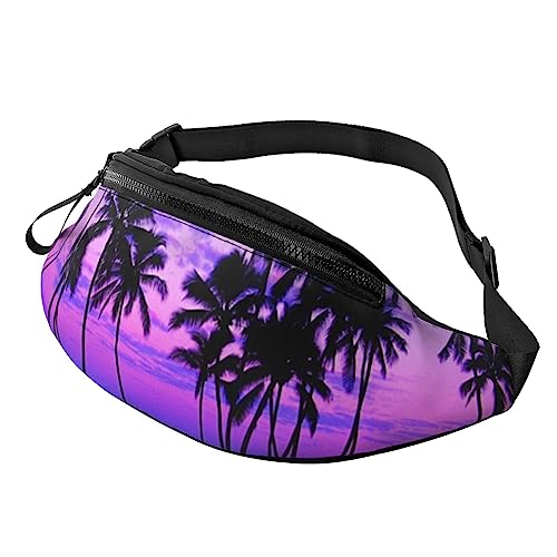 Abstrakte Weltkarte Bauchtasche für Männer und Frauen, modische verstellbare Crossbody-Hüfttasche für Reisen Sport Walking, Palme Purple Sunset, Einheitsgröße von Iguatu