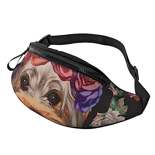 Bauchtasche mit Piratenflagge, für Herren und Damen, modische, verstellbare Umhängetasche, für Reisen, Sport, Wandern, Yorkie Dog Floral, Einheitsgröße von Iguatu