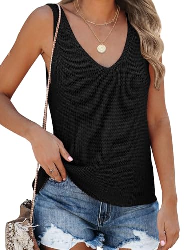 Imily Bela Damen Tops Sommer V-Auschnitt Strick Ärmellos Top Casual Sexy Cami Tank Top(Schwarz, L) von Imily Bela