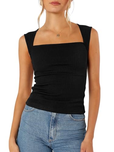 Imily Bela Tops Damen Quadratischem Ausschnitt Crop Tank Top Slim Fit Ärmellose Shirts Sexy Bauchfreie Oberteil.Schwarz.S von Imily Bela