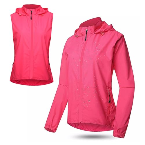 Damen-Fahrradjacke, 2-in-1, winddichte, wasserdichte Weste mit abnehmbaren Ärmeln, Sommer-UV-Schutz-Fahrradoberteile, reflektierende, atmungsaktive Laufjacke für Outdoor-Sportart(Size:XXXL,Color:Rosa) von ImockA