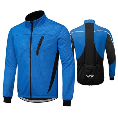 Herren-Fahrradjacke für Frühling und Herbst, hochelastisches Damen-Fahrradtrikot mit Reißverschlusstaschen, winddichte Outdoor-Fahrradoberteile für das Fahrtraining, hohe Sichtbar(Size:XXL,Color:Blau) von ImockA