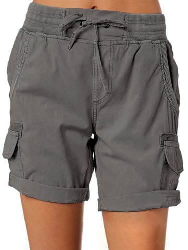 Imuedaen Damen Cargo Shorts Sommer Casual Kurze Hosen Bermuda Stoffhose Outdoorhose Strand Shorts mit Taschen (A Dunkelgrau1, M) von Imuedaen