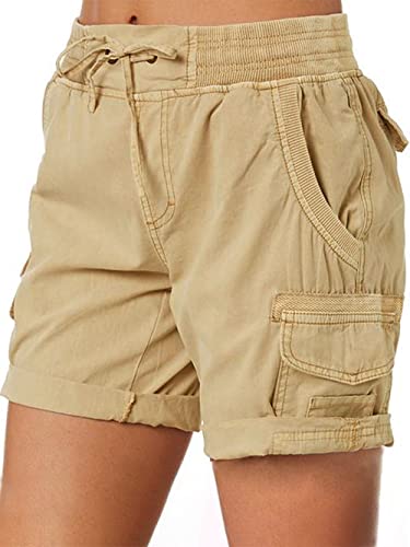 Imuedaen Damen Cargo Shorts Sommer Casual Kurze Hosen Bermuda Stoffhose Outdoorhose Strand Shorts mit Taschen (A Khaki 1, S) von Imuedaen