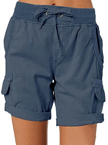 Imuedaen Damen Cargo Shorts Sommer Casual Kurze Hosen Bermuda Stoffhose Outdoorhose Strand Shorts mit Taschen (A Marine 2, L) von Imuedaen