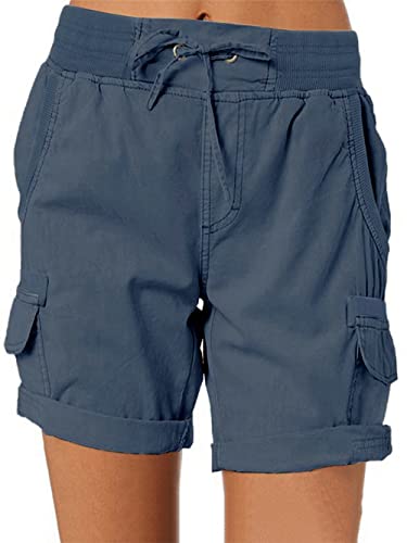 Imuedaen Damen Cargo Shorts Sommer Casual Kurze Hosen Bermuda Stoffhose Outdoorhose Strand Shorts mit Taschen (A Marine 2, M) von Imuedaen