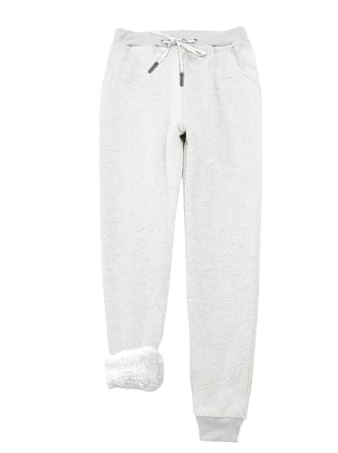 Imuedaen Damen Jogginghose Warme Fleece Freizeithose Sweatpants Winter Verdickte Sporthosen Gefütterte Jogger Hose Kordelzug Traininghose mit Tasche (A Hellgrau, S) von Imuedaen