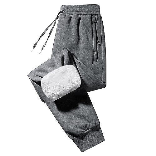 Imuedaen Jogginghose Herren Winter Fleece Gefüttert Warme Trainingshose Fleece Plüsch Gefüttert Jogger Hose Sweatpants Winterhose Traininghose mit Tasche (AA Dunkelgrau, M) von Imuedaen