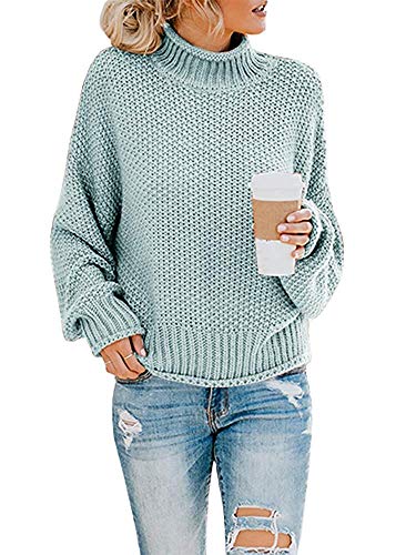 Imuedaen Pullover Damen Elegant Winter Rollkragenpullover Strickpullover Grobstrickpullover Casual Lose Langarm Pulli Oberteile (A Hellblau, S) von Imuedaen