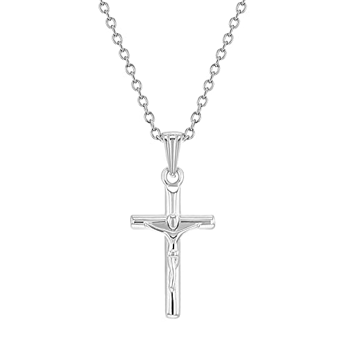 In Season Jewelry 925 Sterling Silber 45cm Kruzifix Kreuz Anhänger Halskette Für Junge Mädchen & Preteens - Religiöser Jesus Am Kreuz Tägliches Accessoire - Zarte Winzige Kreuz Charme Halsketten von In Season Jewelry