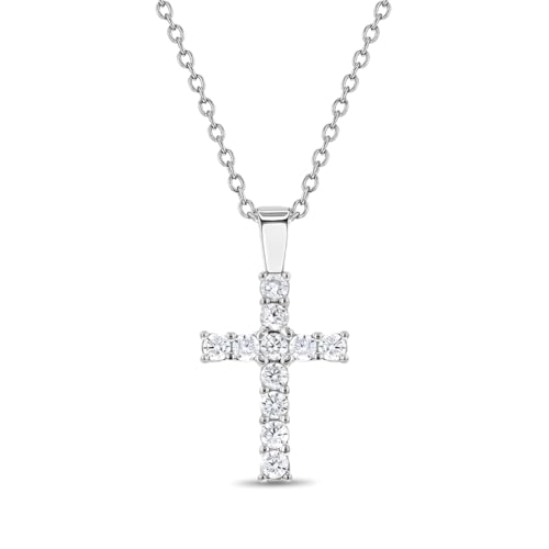 In Season Jewelry 925 Sterling Silber Junges Mädchen 48cm Kleine Klare Cz Zirkonia Kreuz Halskette - Prong Set Anhänger Halsketten Für Kinder & Jugendliche - Religiösen Schmuck von In Season Jewelry