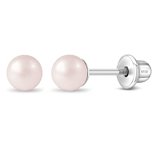 In Season Jewelry 925 Sterling Silber Klassische 4Mm Rosa Simulierte Perle Kleinkind Ohrringe - Perfekte Baby-Mädchen-Ohrringe Das Beste Geschenk Zum Geburtstag, Taufe, Feiertagen Oder Anderen Anlass von In Season Jewelry