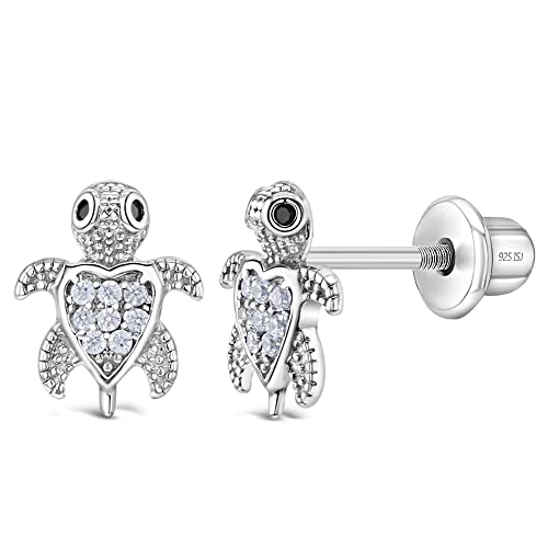 In Season Jewelry 925 Sterling Silber Mädchen Klar CZ Zirkonia Schraubverschluss Meer Tier Thema Ohrringe - Schildkröte Ohrstecker für Junge Mädchen & Teens - Sicherheit Schraubverschluss Verschlüsse von In Season Jewelry