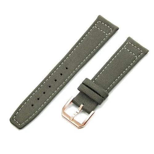 InOmak Nylon Canvas Watchbänder 20/21/22mm Stoff Watchband, GRÜNE-ROSE-GOLD-Schnalle, 21mm von InOmak