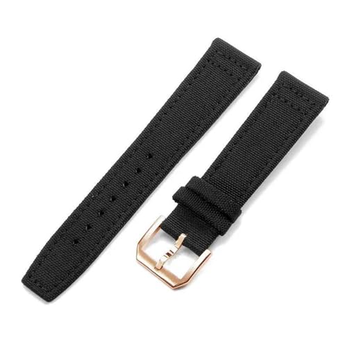 InOmak Nylon Canvas Watchbänder 20/21/22mm Stoff Watchband, Schwarz-Rose-Goldschnalle, 20mm von InOmak