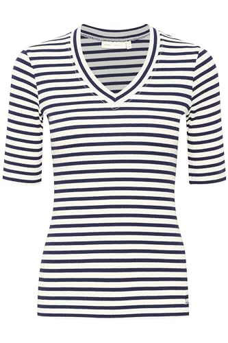 InWear Damen Dagnaiw Striped V T-Shirt, Whisper White/Midnight Magic, X-Large von InWear