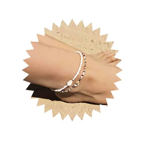 Inateannal Boho Perlen Fußkettchen Handgemachte Muschel Perlen Knöchel Armband Einstellbar Stretch Knöchel Ketten 2pcs Fußschmuck Für Frauen Und Mädchen von Inateannal