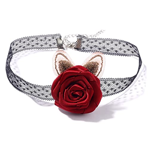 Inateannal Perle Blume Spitze Choker Halskette für Frauen Gothic Rosa Spitze Tattoo Choker Floral Clavicle Halskette Kette Retro Choker Kragen Hochzeit Halskette Schmuck für Bräute (schwarz) von Inateannal