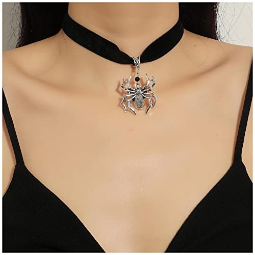 Inateannal Punk Samt Choker Halskette Silber Spinne Anhänger Halskette Kurz Schwarz Spinne Kragen Halskette Gothic Samt Band Halskette Kettenschmuck Für Frauen Und Mädchen von Inateannal