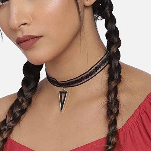 Inateannal Schwarzer Spitzen-Choker 90er Mesh-Spitze Tattoo Choker-Kette Klassischer Dreieck-Anhänger-Charme-Schlüsselbein-Halskette Choker-Kragen-Schmuck für Frauen Mädchen von Inateannal