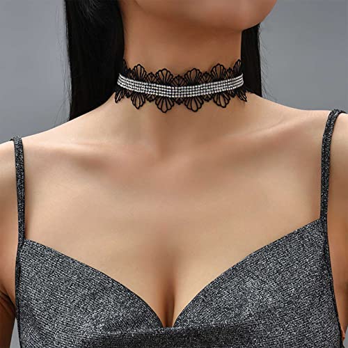 Inateannal Schwarzes Spitzen Halsband Halsband Gothic 4 Reihen Strass Kragen Halsband Glitzernde Kristall Tattoo Spitzen Halsband Hochzeit Braut Modeschmuck Für Frauen Teen Girls von Inateannal