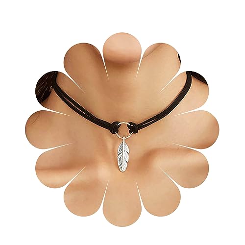 Inateannal Vintage Samt Choker Halskette Schwarzer Samt Wildleder Kragen Halskette Silber Kurze Feder Anhänger Halskette Gothic Samt Kreis Choker Halskette Schmuck Für Frauen Und Mädchen von Inateannal