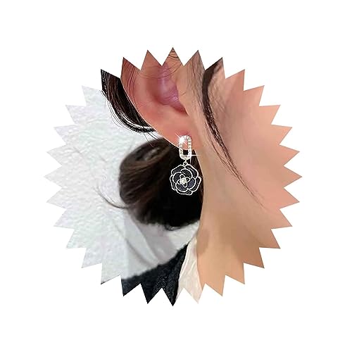 Inateannal Vintage Schwarz Kristall Blume Tropfen Ohrringe Schwarze Blume Ohrringe Perle Kamelie Ohrringe Schwarze Kamelie Ohrstecker Schmuck Für Frauen Und Mädchen von Inateannal