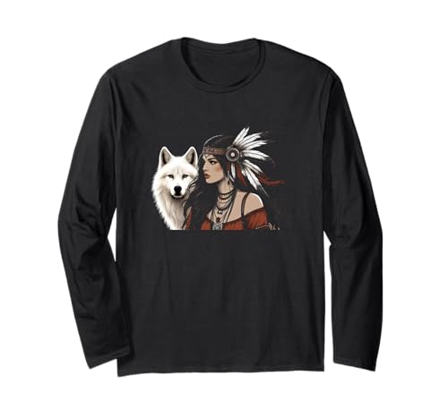 Native American Indigenous Woman Illustration Art Graphic Langarmshirt Native American Indigenous Woman Illustration Art Graphic Langarmshirt von Indian Native American Indigenous Tee