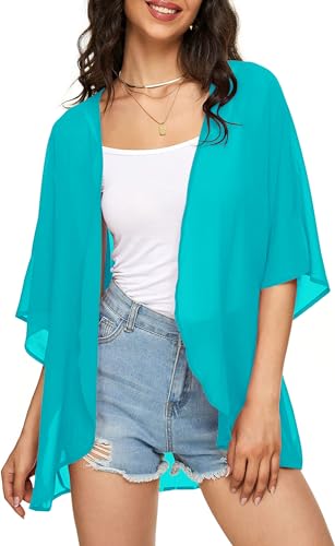 Indian Trendy Damen Solide Puffärmel Kimono Cardigan Lose Cover Up Casual Bluse Top Chiffon, Türkis, Blau, X-Groß Indian Trendy Damen Solide Puffärmel Kimono Cardigan Lose Cover Up Casual Bluse Top Chiffon, Türkis, Blau, X-Groß von Indian Trendy