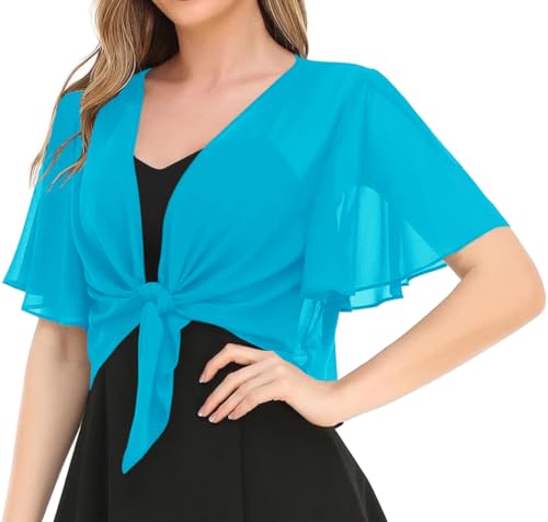 Damen Solide Puffärmel Kimono Kurze Strickjacke Lose Cover Up Casual Bluse Top Chiffon, Fluoreszierendes Blau, Large-X-Large Damen Solide Puffärmel Kimono Kurze Strickjacke Lose Cover Up Casual Bluse Top Chiffon, Fluoreszierendes Blau, Large-X-Large von Indian Trendy