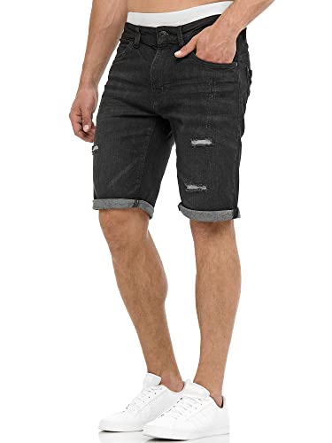 Indicode Herren Caden Jeans Shorts mit 5 Taschen | Herrenshorts Used Look für Männer Holes - Black M von Indicode