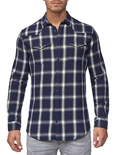 Indicode Herren Altin Flanellhemd | Herrenhemd Ton-in-Ton Freizeithemd für Männer Navy L von Indicode