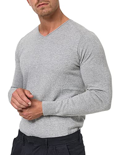 Indicode Herren Beam Strickpullover mit V-Ausschnitt aus 85% Baumwolle | Feinstrick-Pulli für Männer Lt Grey Mix XXL von Indicode