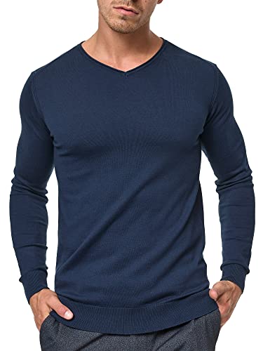 Indicode Herren Beam Strickpullover mit V-Ausschnitt aus 85% Baumwolle | Feinstrick-Pulli für Männer Navy L von Indicode