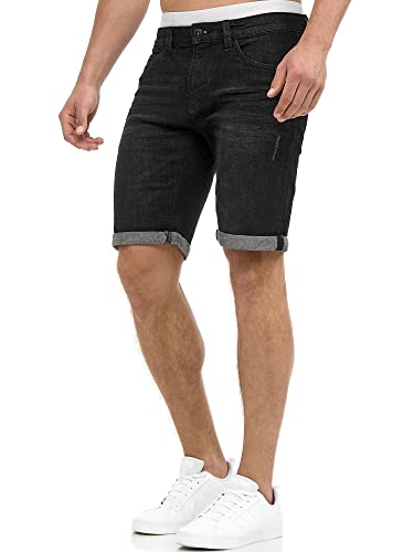 Indicode Herren Caden Jeans Shorts mit 5 Taschen | Herrenshorts Used Look für Männer Black L von Indicode