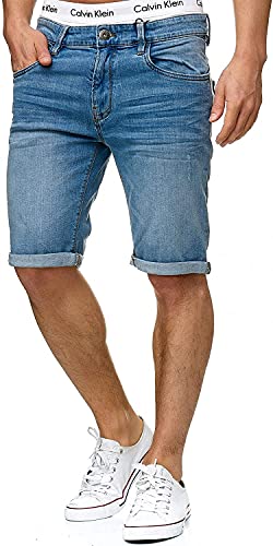 Indicode Herren Caden Jeans Shorts mit 5 Taschen | Herrenshorts Used Look für Männer Blue Wash L von Indicode