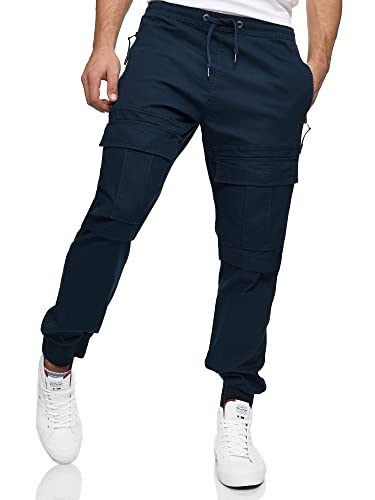 Indicode Herren Dennis Cargohose aus 98% Baumwolle mit 6 Taschen | Cargo Hose für Männer Navy M von Indicode